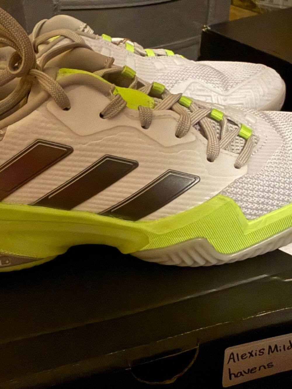 NWT Adidas Barricade 13 Tennis Shoes Women's 8 / Men's 6.5 White Neon - Picture 4 of 7